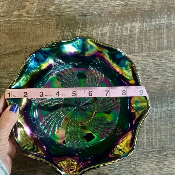 Fenton Art Glass Carnival Butterfly & Berry Fantail Footed Bowl Marked Fenton - Picture 6 of 8